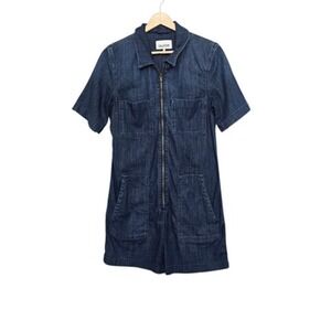 DU/ER Romper Jumpsuit Womens Small Denim Zip Front Utility‎ Short Sleeve Pockets